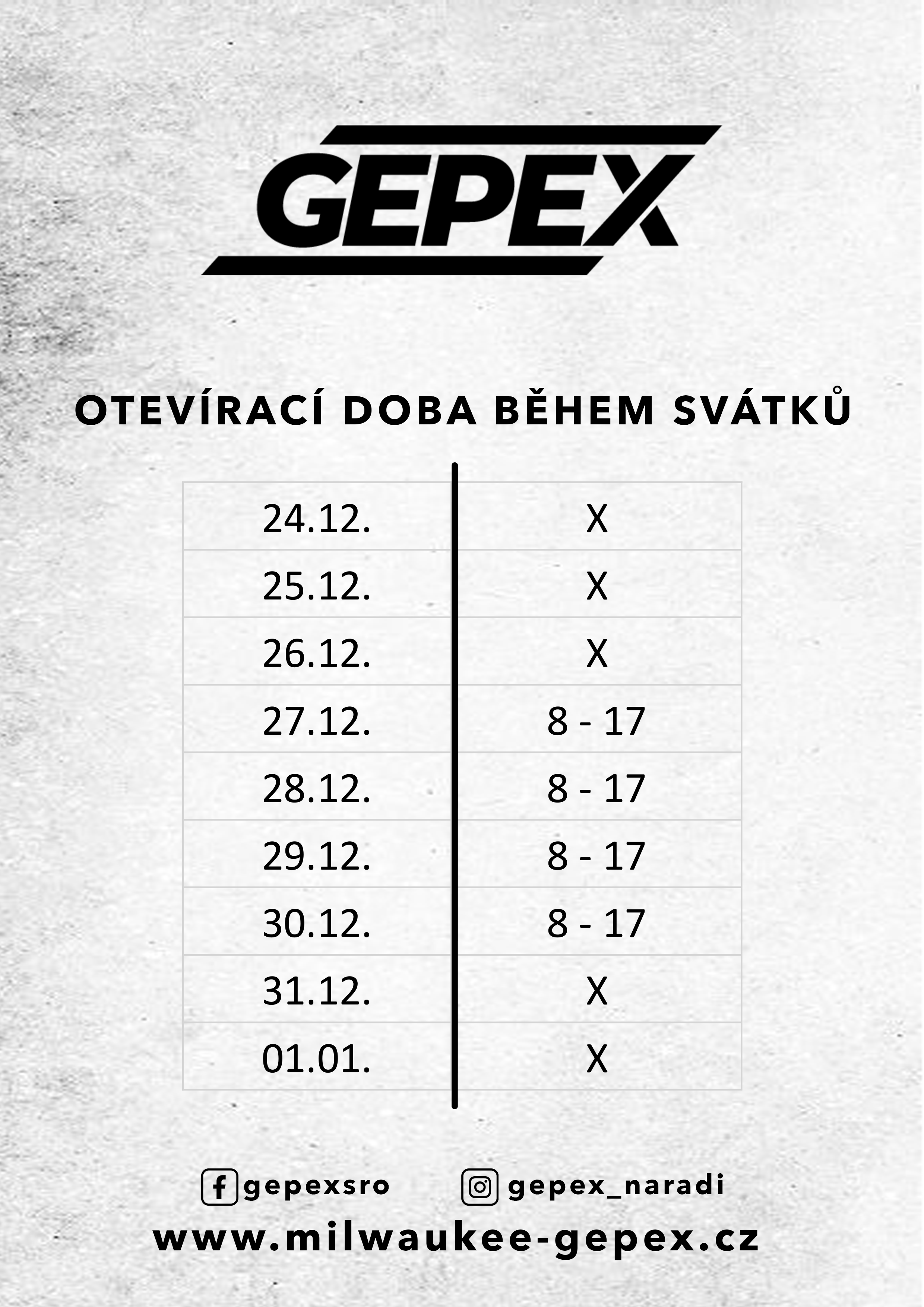Otevírací doba 2022 GEPEX WEB